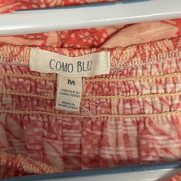 Como Blu Coral & Cream Leaf Print Peasant Top – Size M - Picture 3 of 4